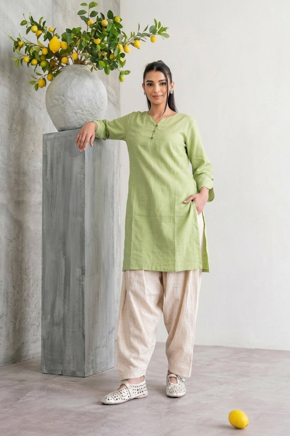 Mehendi Pure Cotton-Linen Coord Set