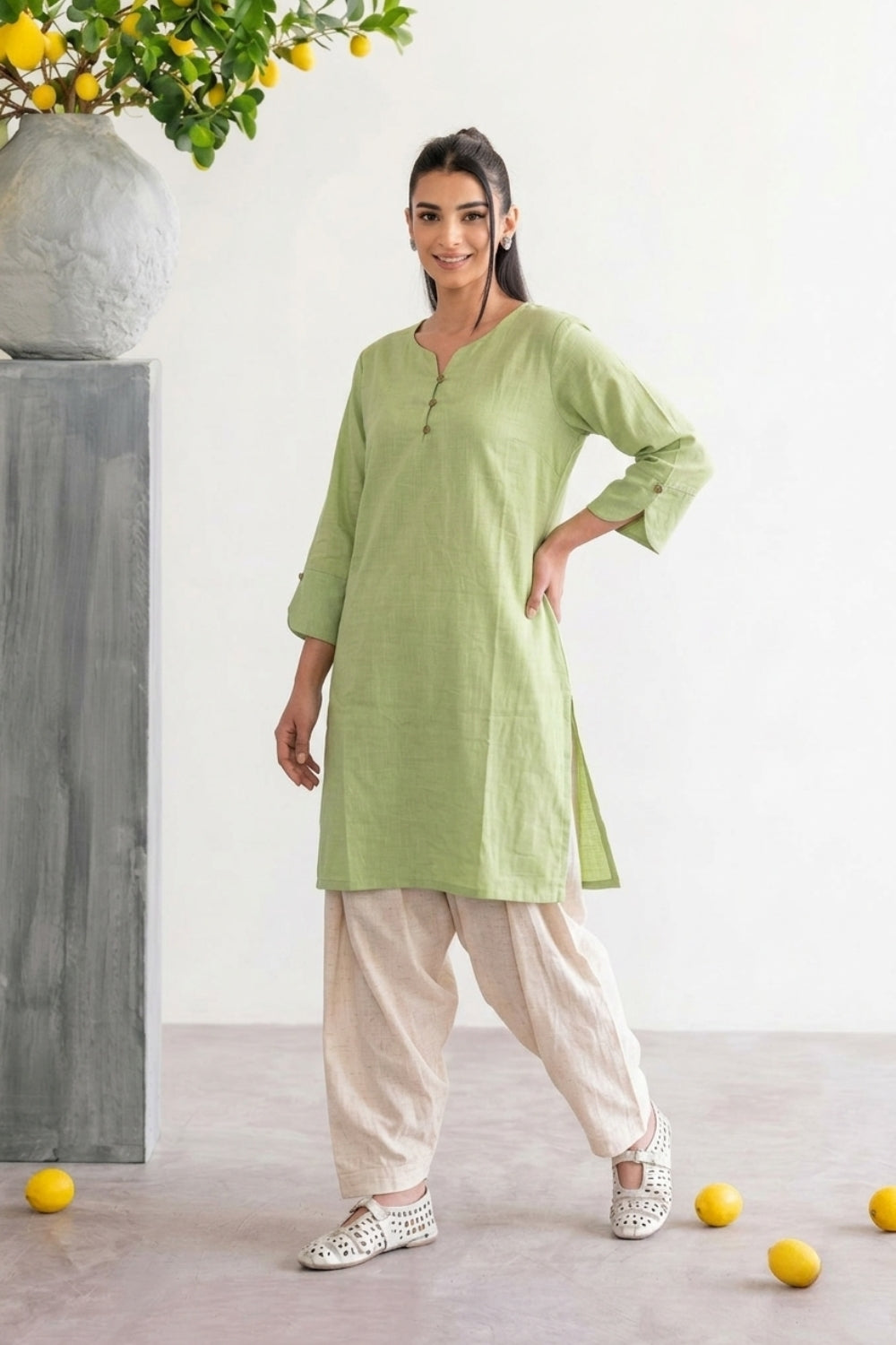 Mehendi Pure Cotton-Linen Coord Set