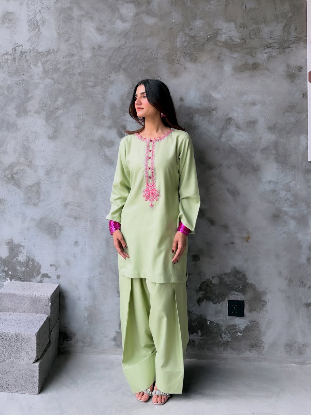 Pista Kulfi Embroidered Farshi Salwar Set